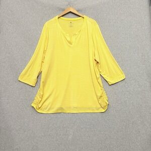 Talbots Tunic T Shirt Yellow‎ Striped Casual Ruched Knit Popover Shirt 3X